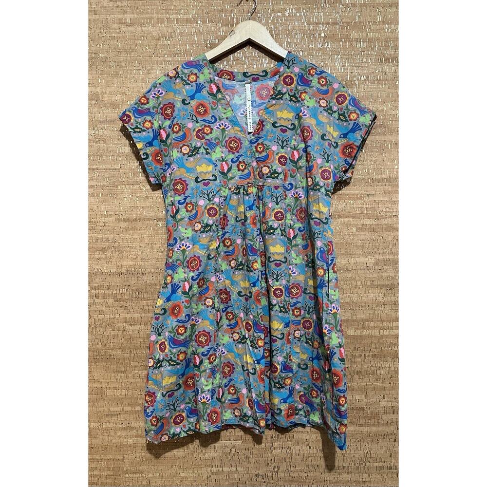 Uncle Frank Folk Art Bird Floral Print Dress Size S Art Teacher Retro Dopamine